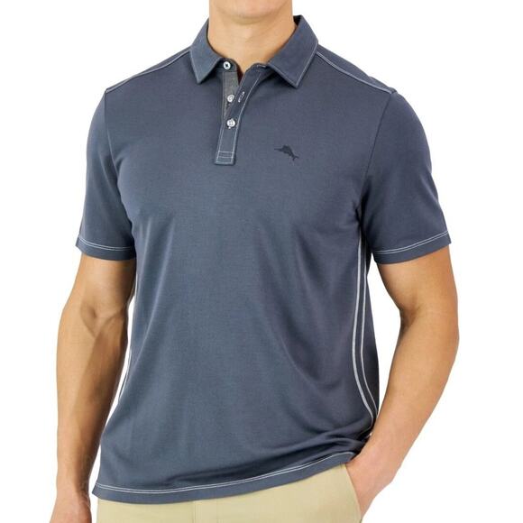 Large Tommy Bahama Mens Kohala Peak Turbulence Grey Tencel Model Polo Shirt 48" - Picture 1 of 10